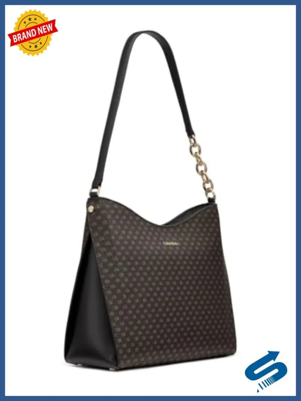 Vegan Leather Chain Detail Hobo Shoulder Bag with Interior Pockets